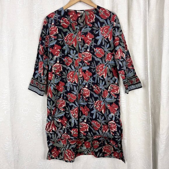 Anokhi Daada Tunic in Tobago Fire print cotton floral India block print boho L - Picture 2 of 9
